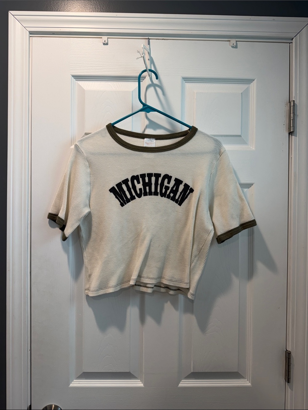 Michigan Graphic Ringer Tee in Cream & Olive